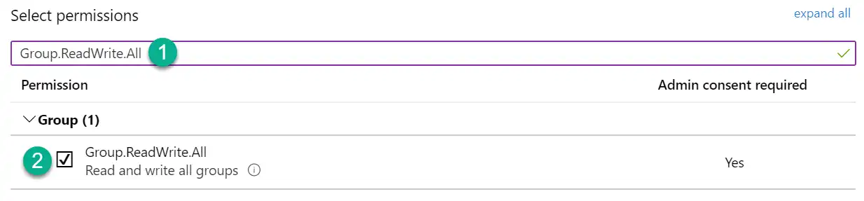 Searching and selecting permissions
