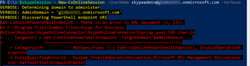 skype online powershell error
