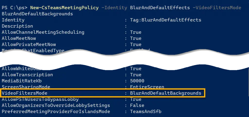 powershell new-csteamsmeetingpolicy