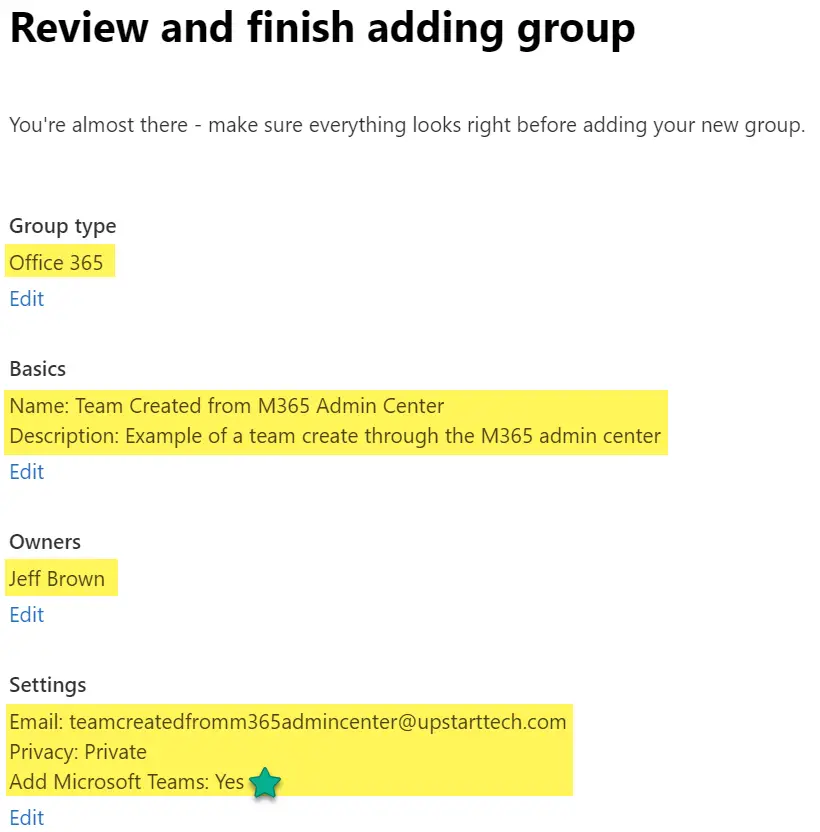 Create Microsoft 365 Groups and enabling as a team