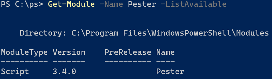 Viewing default PowerShell Pester module in Windows 10