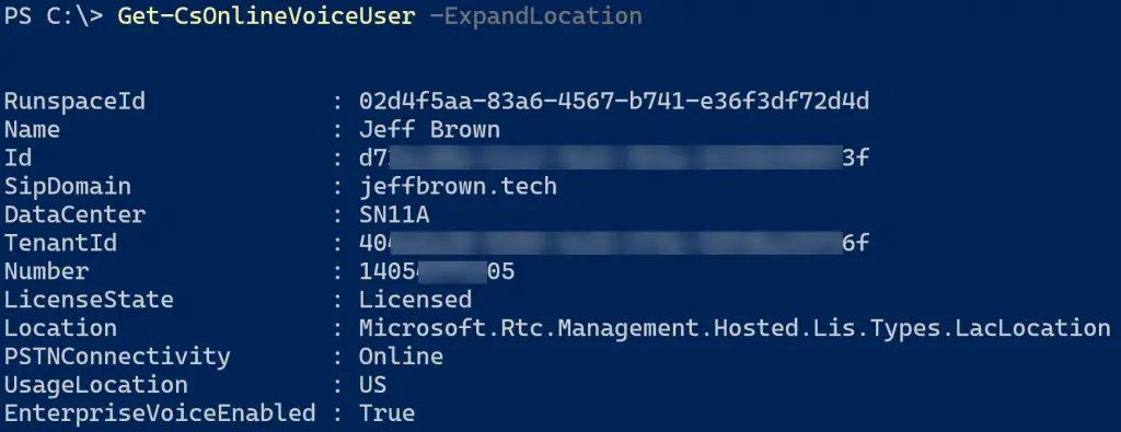 Voice user with Teams emergency address object