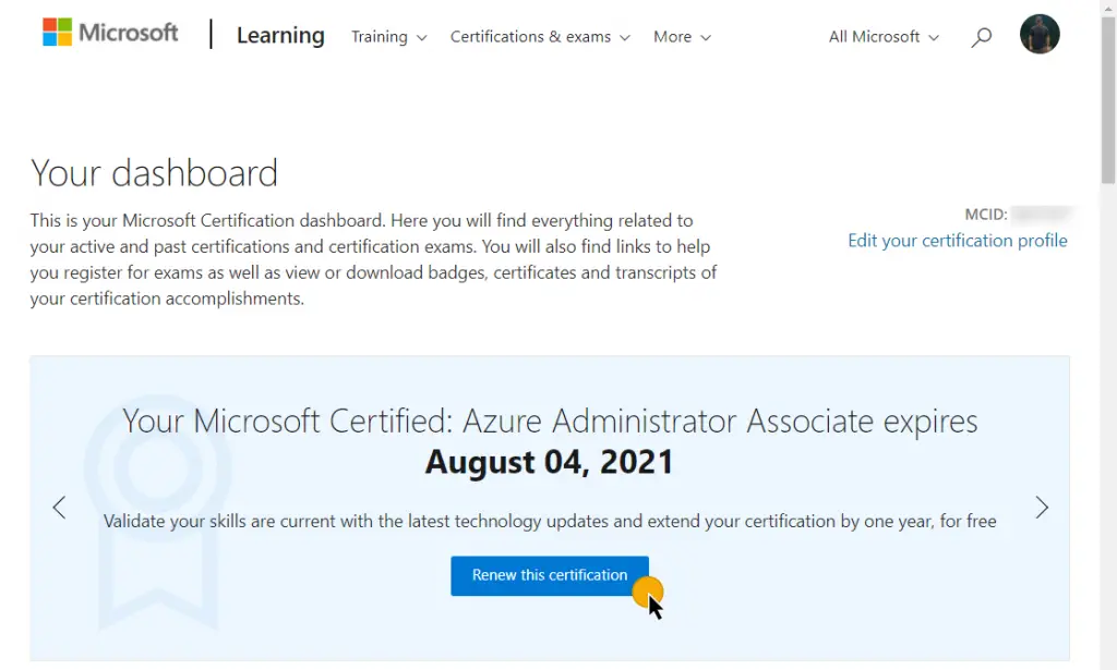 microsoft certification dashboard
