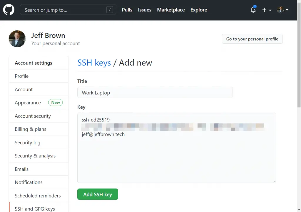 add ssh key to github account