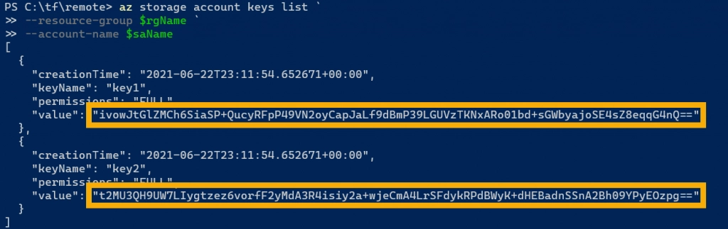 Listing Azure Storage Account access keys