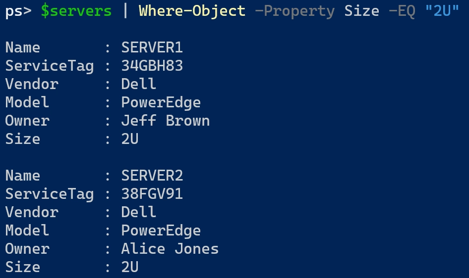 powershell array objects filter