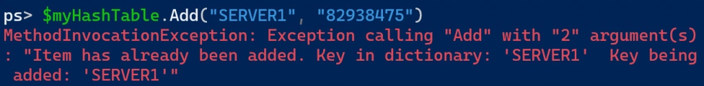powershell hash table duplicate key error
