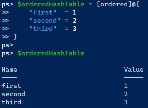 powershell hash table ordered