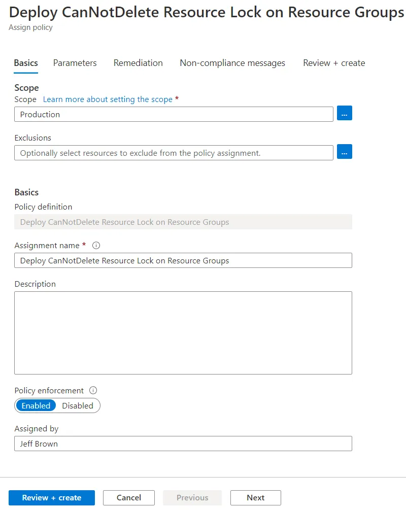 azure policy assignment