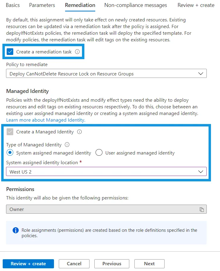 azure policy remediation task