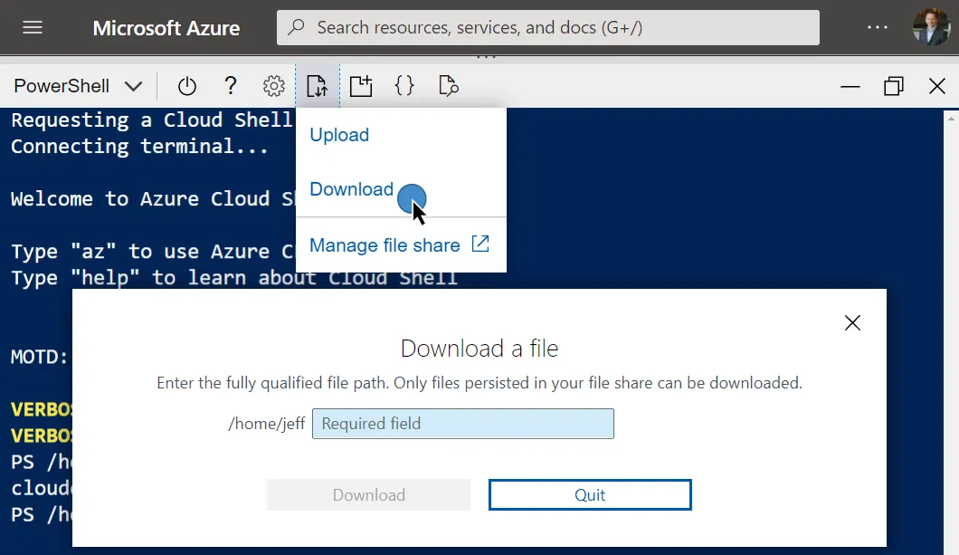 cloud shell download upload files