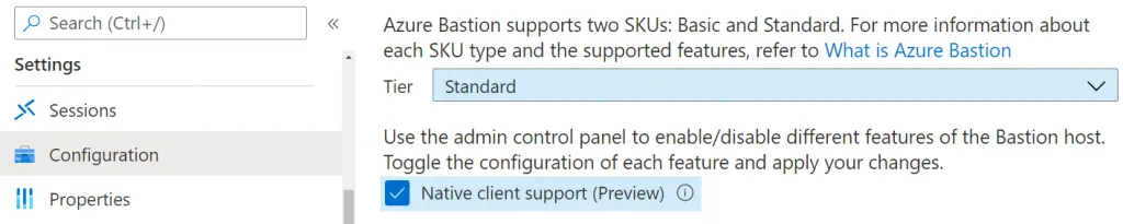 azure bastion enable native client support