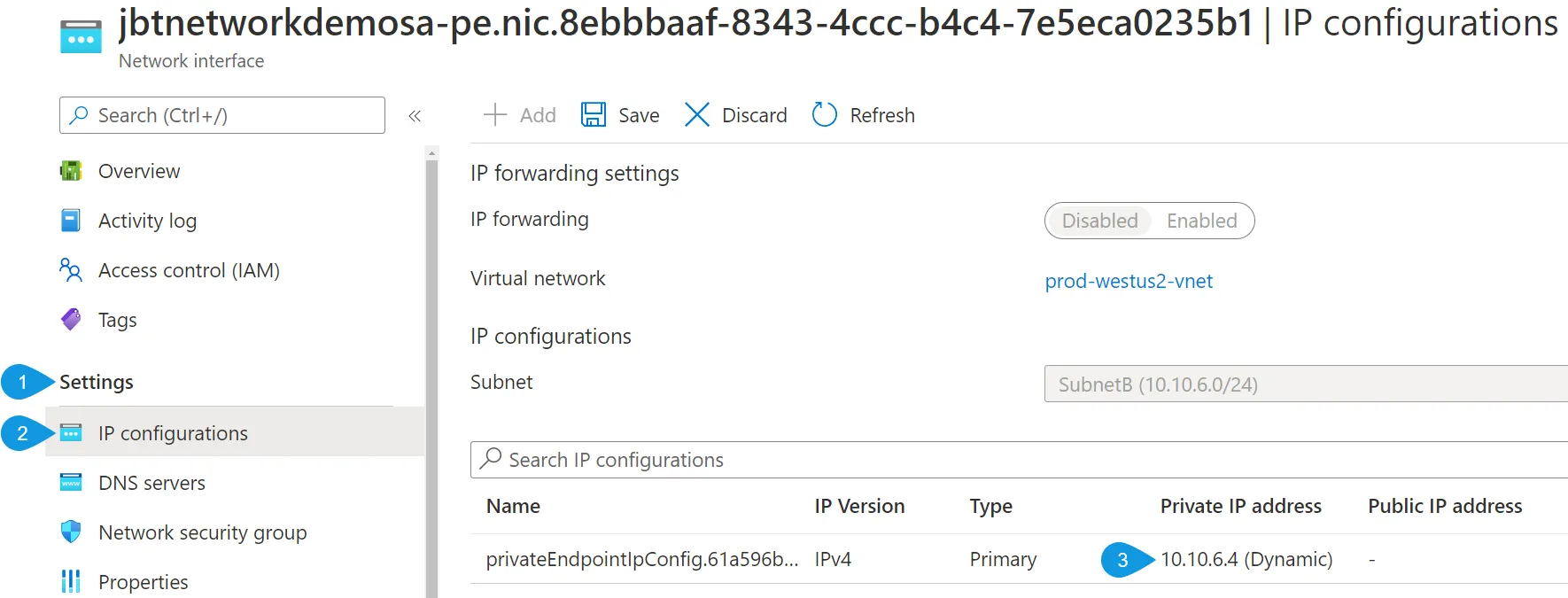 azure networking private endpoint ip configuration