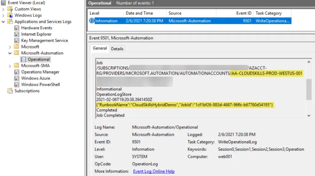 azure automation hybrid worker event viewer