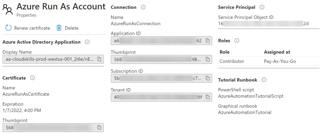 azure automation run as account