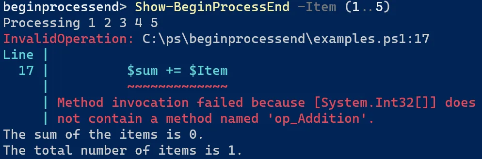 screenshot showing method invocation failure in powershell