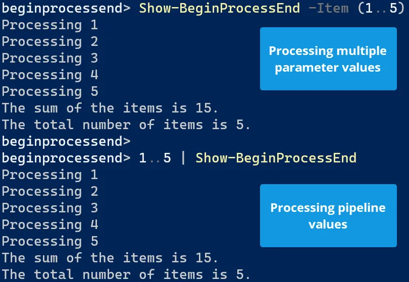 screenshot showing powershell output for pipeline and parameter values