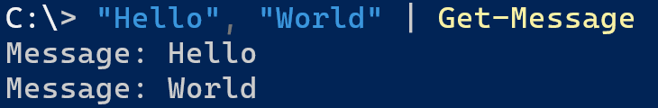 screenshot showing PowerShell pipeline processing parameters